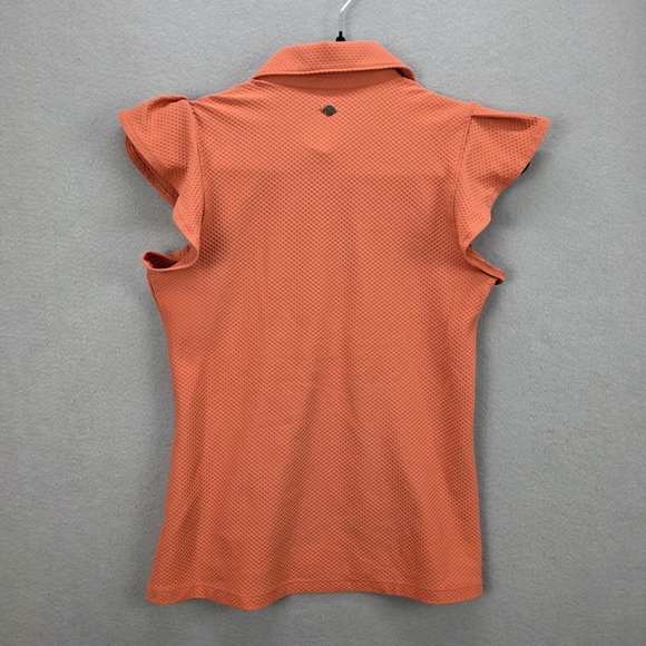 Calia Womens Flutter Sleeve Golf Polo Shirt Orange Textured Preppy Active sz Sm - Picture 7 of 8